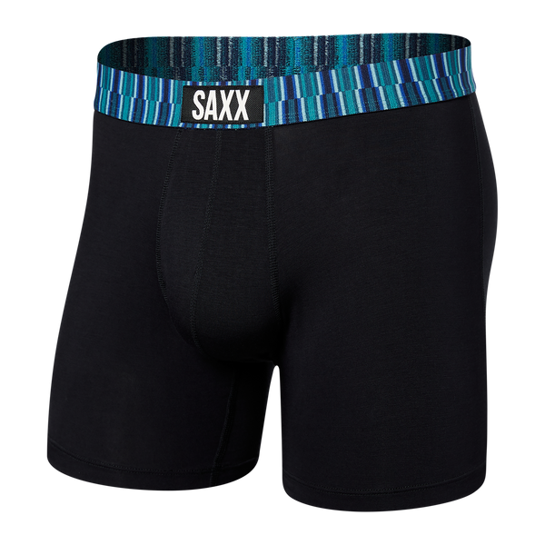 Front of Vibe Super Soft Boxer Brief in Black Geo Wb