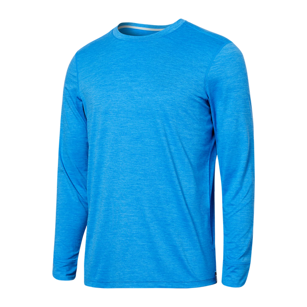Front of Droptemp All Day Cooling Long Sleeve Crew in Racer Blue Heather